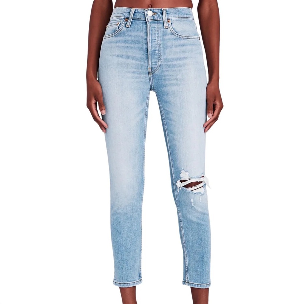 REDONE 90’s High Rise Ankle Crop Jeans Size 30 color indigo stone distressed